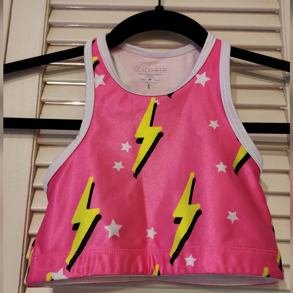 FOUND - GOLDSHEEP Kids Neon Pink Lightning Bolt Sports Bra